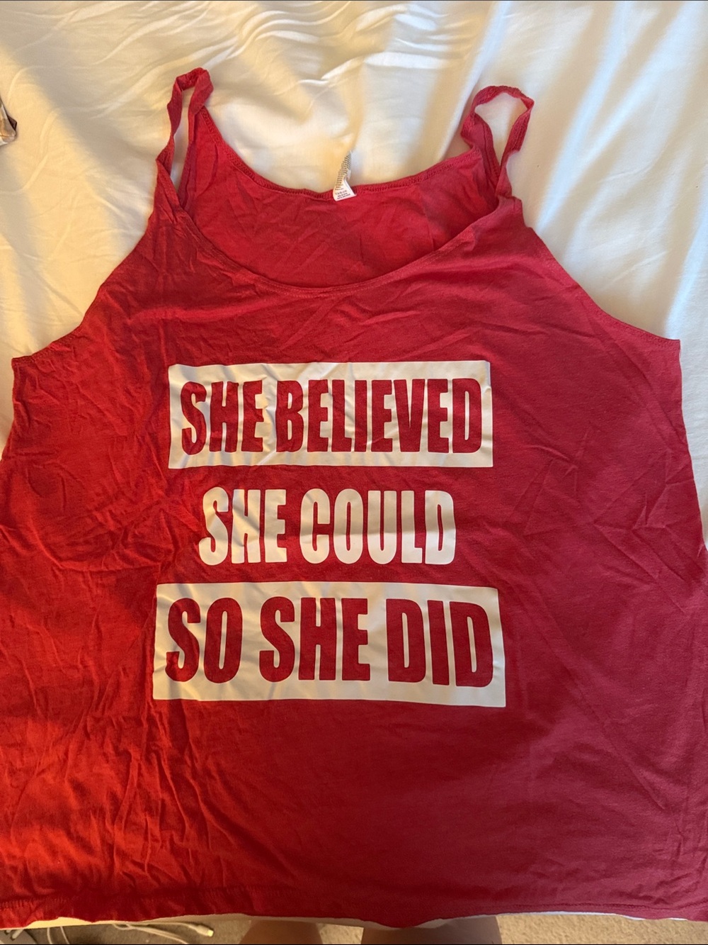 Bella Canvas Red Tank Top with White Motivational Text
